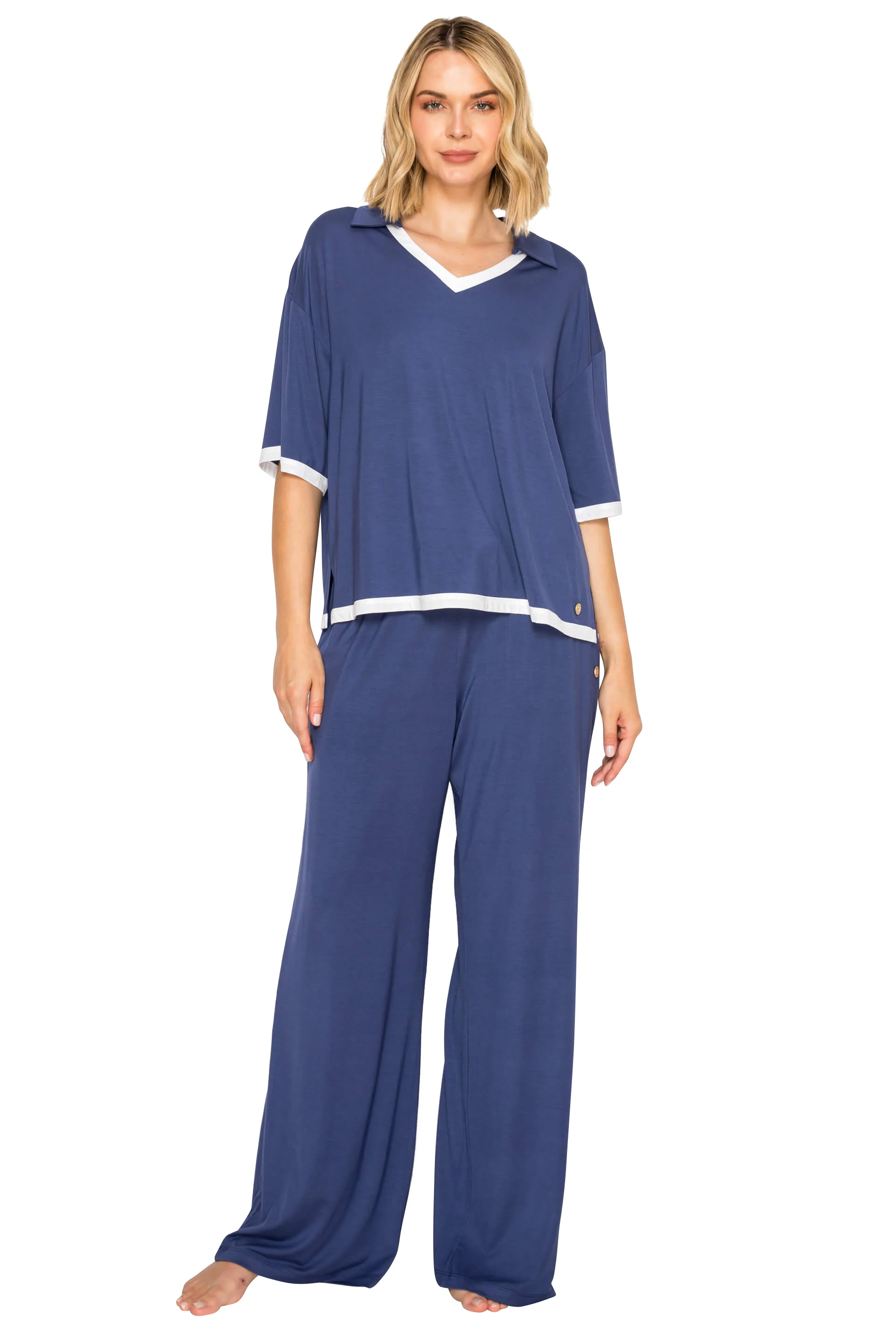 Yummy Modal Blend Short Sleeve & Wide Leg Pant Set - Image 16