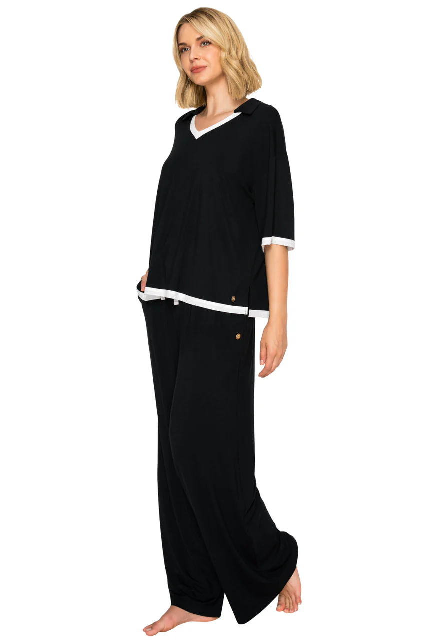 Yummy Modal Blend Short Sleeve & Wide Leg Pant Set - Image 3